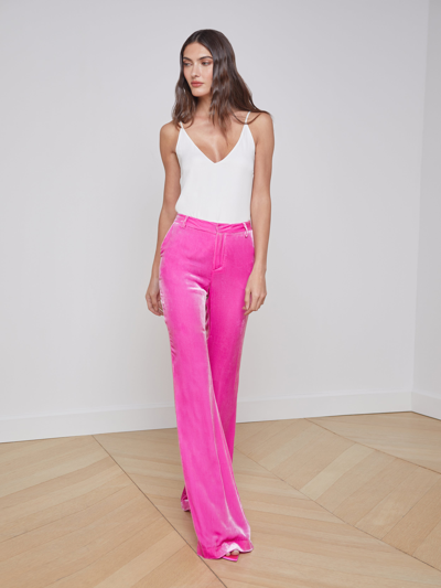 L Agence L'agence Lane Velvet Flared Trousers In Hot Pink
