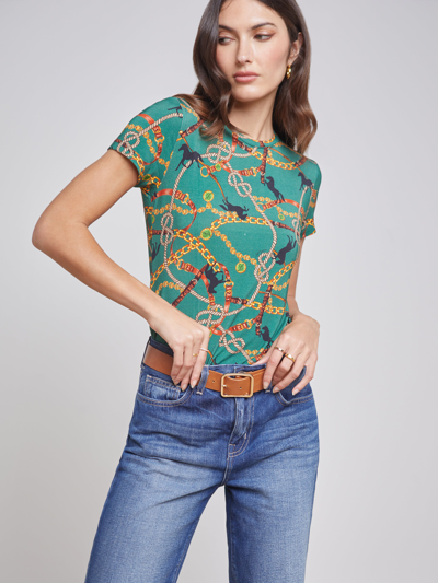 Shop L Agence Ressi Tee In Small Frosty Spruce Multi Horse Chain