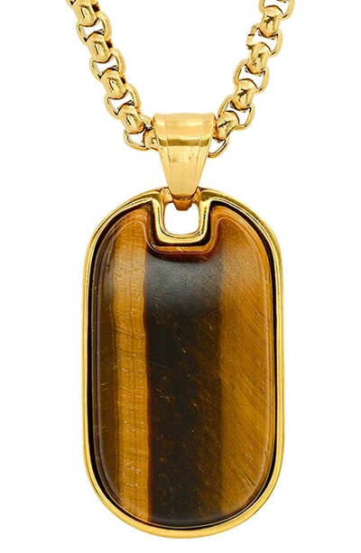 Shop Hmy Jewelry Tiger's Eye Dog Tag Pendant Necklace In Gold/brown