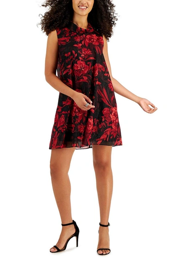 Shop Connected Apparel Petites Womens Metallic Short Mini Dress In Red