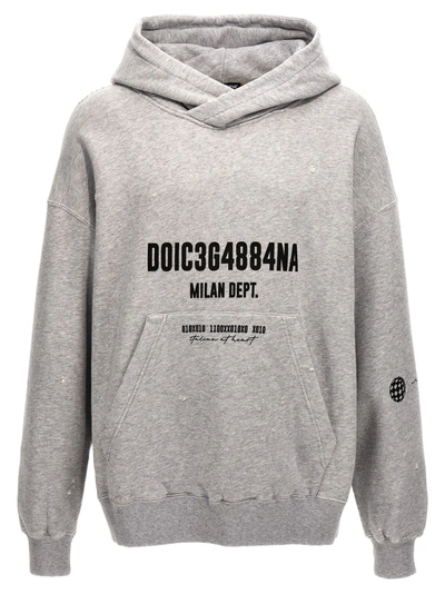 Shop Dolce & Gabbana Logo Print Hoodie Sweatshirt In Gray