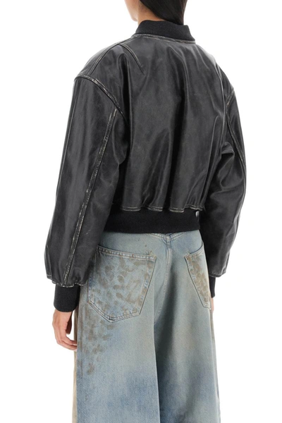 Shop Acne Studios Lived-in-effect Leather Bomber Jacket In Black