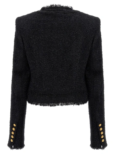 Shop Balmain Tweed Short Jacket In Black