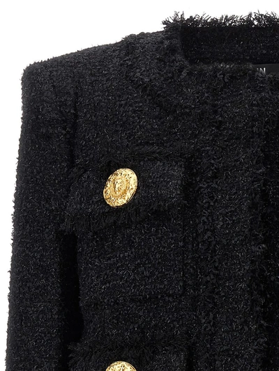 Shop Balmain Tweed Short Jacket In Black