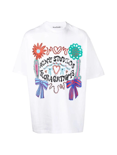 Shop Acne Studios Enriko Flower Logo Oversize T-shirt In White