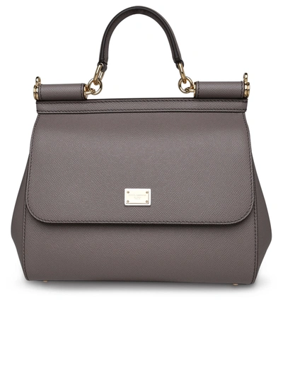 Shop Dolce & Gabbana Woman  Grey Leather 'sicily' Bag In Gray