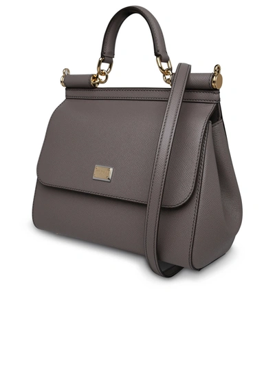 Shop Dolce & Gabbana Woman  Grey Leather 'sicily' Bag In Gray