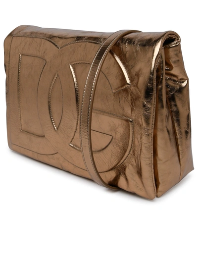 Shop Dolce & Gabbana Woman  Soft Shoulder Strap In Gold Laminated Craclè Leather