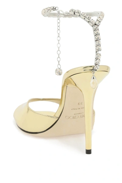 Shop Jimmy Choo Patent Leather 'saeda' Sandals Women In Gold
