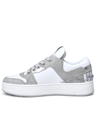 Shop Jimmy Choo Woman  Cashmere White Leather Sneakers