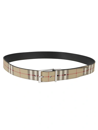 Shop Burberry Classic Checked Belt In Archive Beige/silver