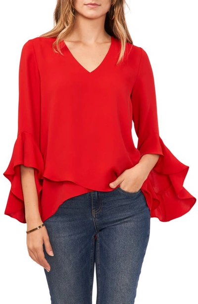 Shop Vince Camuto Flutter Sleeve Tunic In Ultra Red