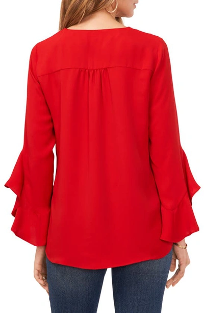 Shop Vince Camuto Flutter Sleeve Tunic In Ultra Red