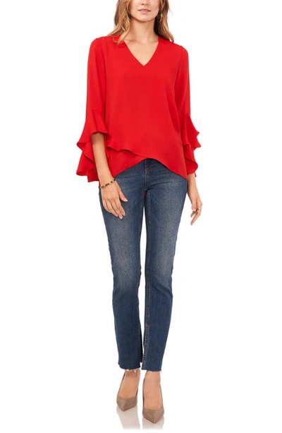 Vince Camuto Flutter Sleeve Tunic In Ultra Red