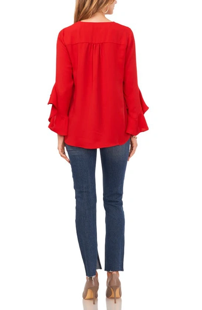 Shop Vince Camuto Flutter Sleeve Tunic In Ultra Red