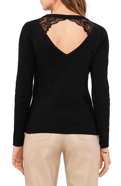 Shop Vince Camuto Lace Trim Back Cutout Sweater In Rich Black