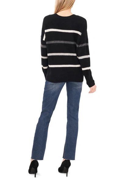Vince Camuto Sequin Stripe Sweater In Rich Black