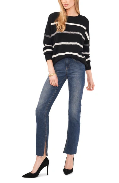 Vince Camuto Sequin Stripe Sweater In Rich Black
