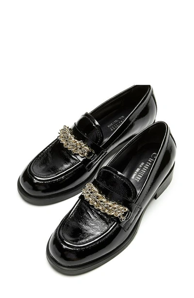 La Canadienne Dalilah Patent Chain Slip-on Loafers In Black Crinkle Patent