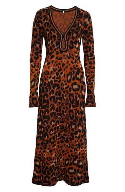 Shop Johanna Ortiz Amur Metallic Leopard Jacquard Cutout Long Sleeve Midi Dress