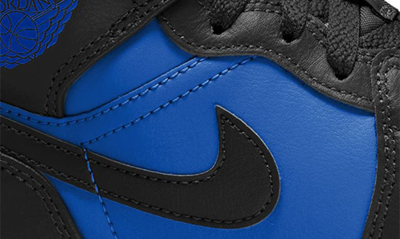 Shop Nike Kids' Air Jordan 1 Mid Sneaker In Black/ Blue/ Black/ White