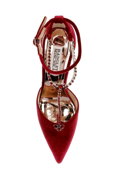 Shop Badgley Mischka Zayna Embellished T-strap Pointed Toe Pump In Ruby Red