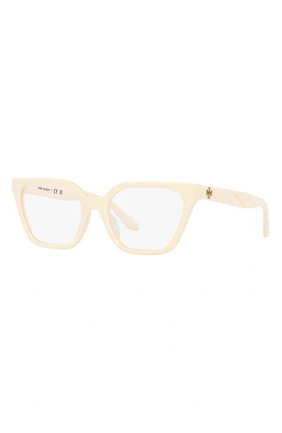 Shop Tory Burch 53mm Rectangular Optical Glasses In Milky Ivory