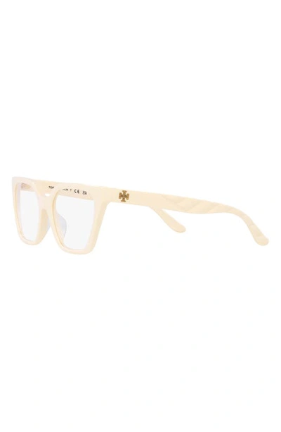 Shop Tory Burch 53mm Rectangular Optical Glasses In Milky Ivory