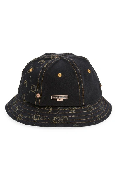 Shop Marine Serre Moon Regenerated Denim Bell Hat In Black/black