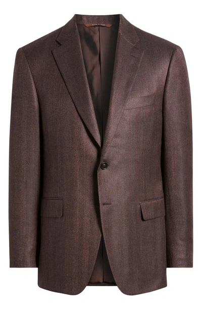 Shop Canali Siena Regular Fit Chevron Herringbone Silk & Cashmere Sport Coat In Dark Red