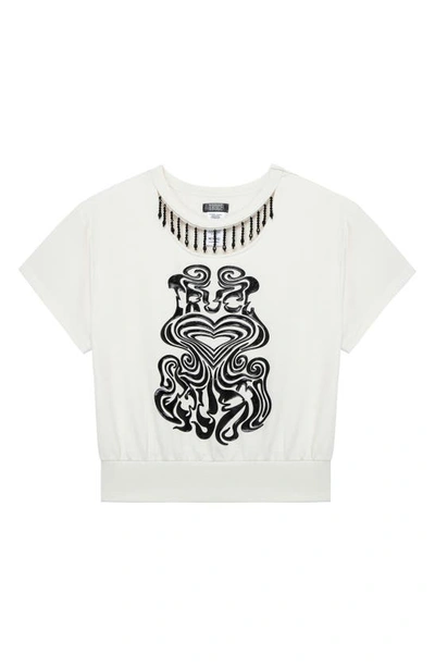 Shop Truce Kids' Beaded Fringe Cutout Graphic T-shirt In Off-white