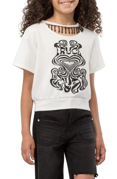 Shop Truce Kids' Beaded Fringe Cutout Graphic T-shirt In Off-white