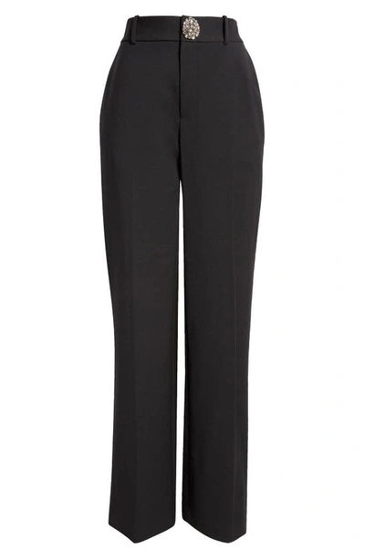 Shop Area Crystal Brooch Back Slit Stretch Wool Trousers In Charcoal