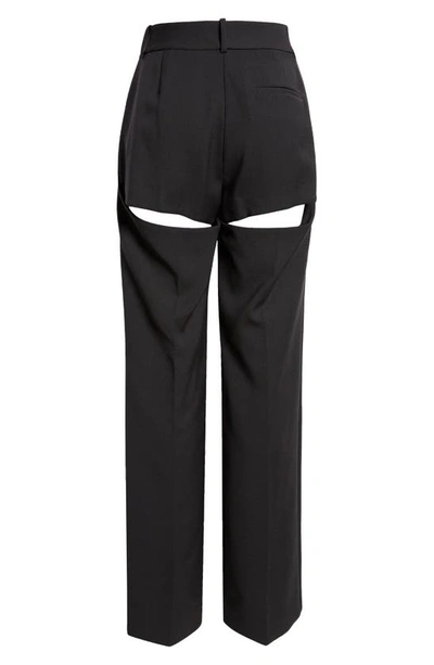Shop Area Crystal Brooch Back Slit Stretch Wool Trousers In Charcoal