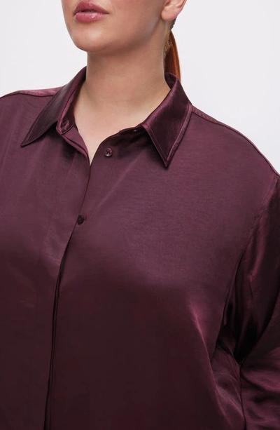 Shop Good American Washed Satin Button-up Shirt In Malbec003