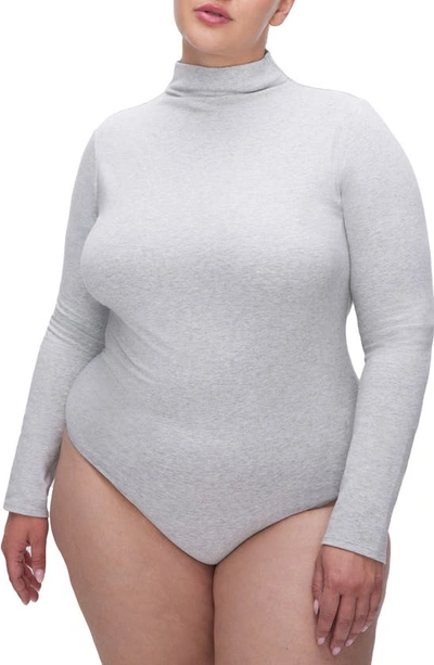 Shop Good American Funnel Neck Long Sleeve Stretch Cotton Bodysuit In Heather Grey001