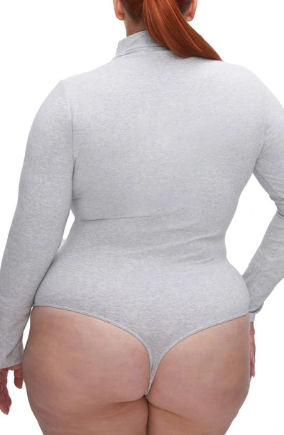 Shop Good American Funnel Neck Long Sleeve Stretch Cotton Bodysuit In Heather Grey001