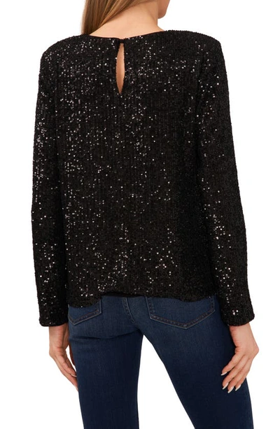 Cece Sequin Long Sleeve Top In Rich Black