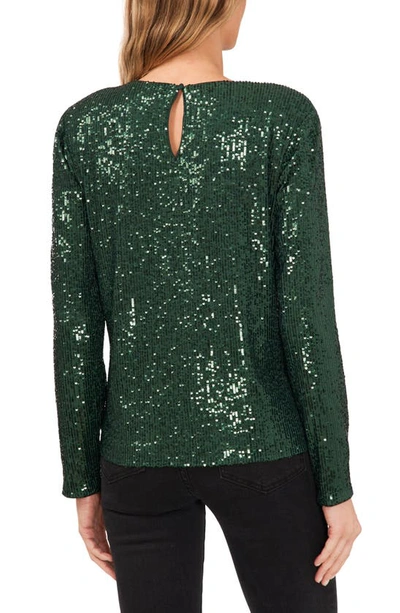 Cece Sequin Long Sleeve Top In Alpine Green