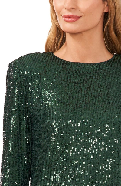 Cece Sequin Long Sleeve Top In Alpine Green
