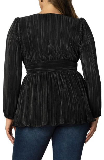 Shop Kiyonna Plissé Puff Shoulder Top In Black Noir