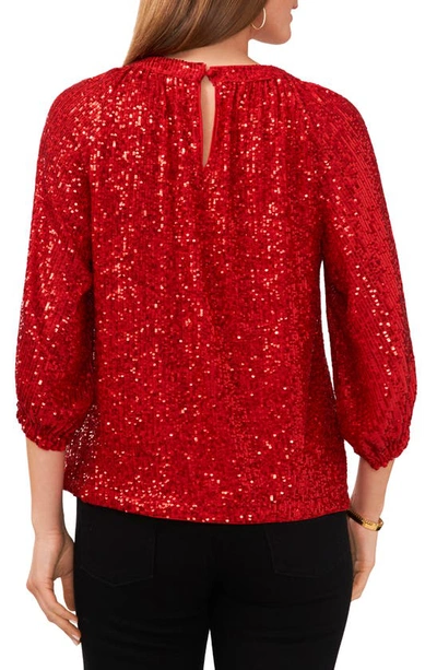 Shop Vince Camuto Sequin Keyhole Neck Blouse In Ultra Red