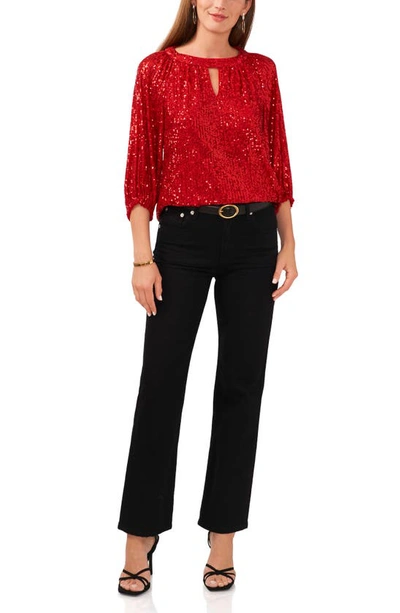 Shop Vince Camuto Sequin Keyhole Neck Blouse In Ultra Red
