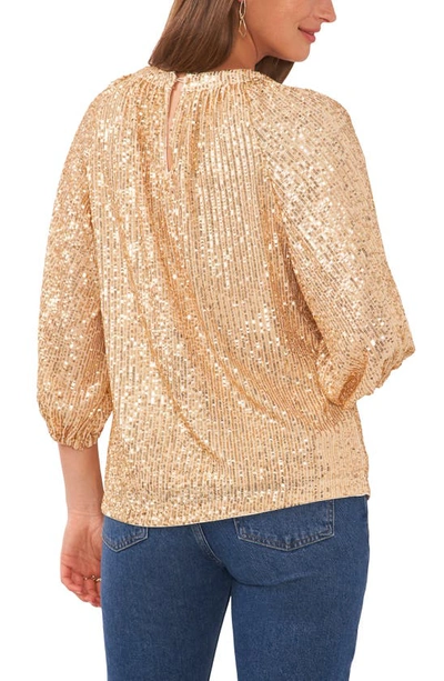 Shop Vince Camuto Sequin Keyhole Neck Blouse In Gold