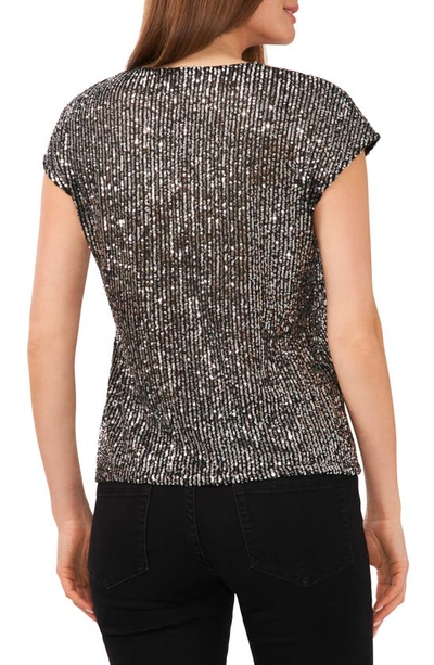 Vince Camuto Sequin Cap Sleeve Top In Charcoal Black