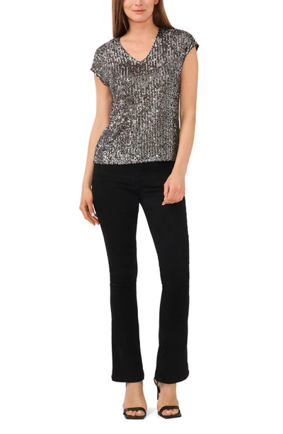 Vince Camuto Sequin Cap Sleeve Top In Charcoal Black
