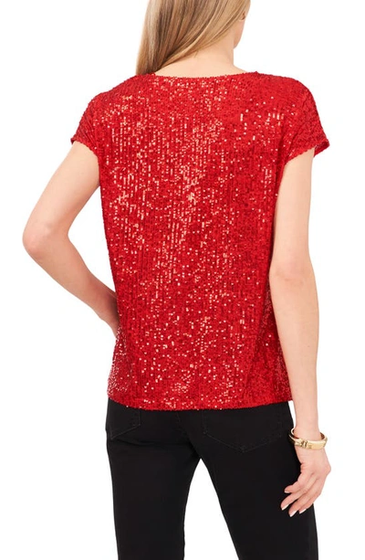 Vince Camuto Sequin Cap Sleeve Top In Ultra Red