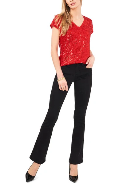 Vince Camuto Sequin Cap Sleeve Top In Ultra Red