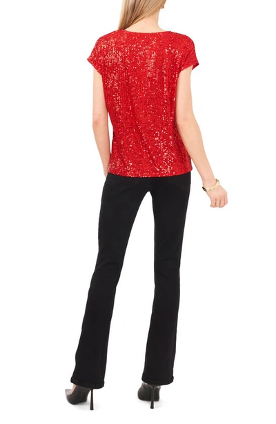 Vince Camuto Sequin Cap Sleeve Top In Ultra Red