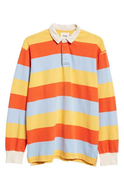 Shop Drake's Stripe Long Sleeve Rugby Polo In Lemon/red/blue 502